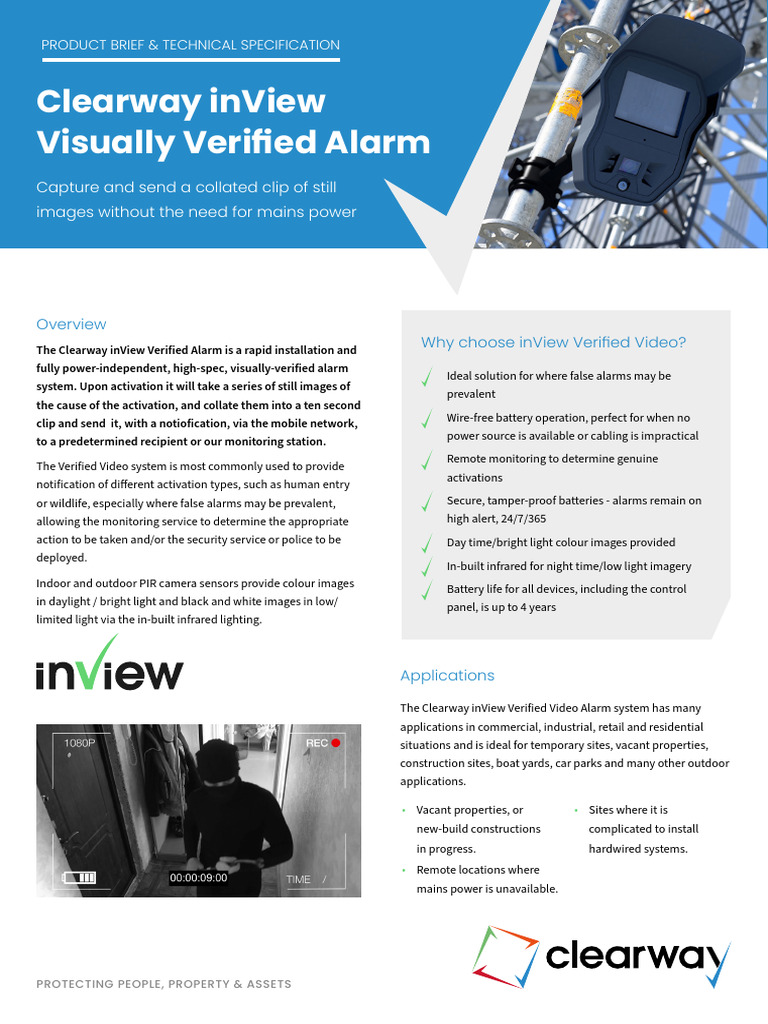 Clearway inView Verified Alarm System | PDF | Infrared | Camera