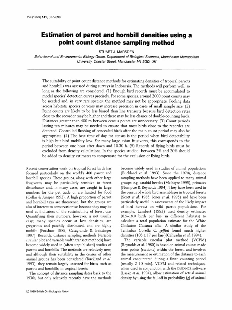 Estimation Parrot and Hornbill Densities Using A Point Count Distance ...