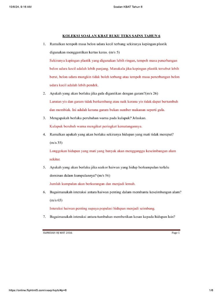 Soalan KBAT Tahun 6 | PDF