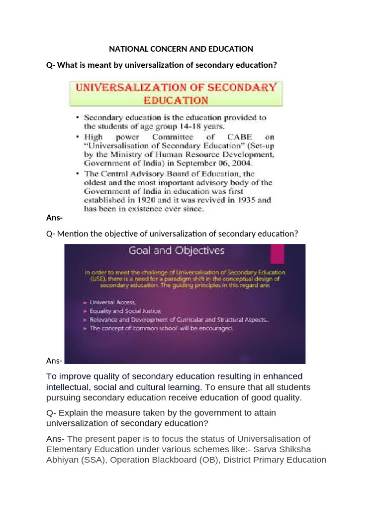 NATIONAL CONCERN AND EDUCATION B Ed 4th Semester | PDF