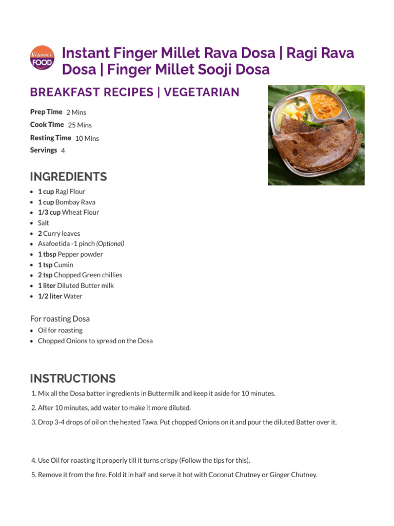 Ragi Rava Dosa | PDF | Wellness