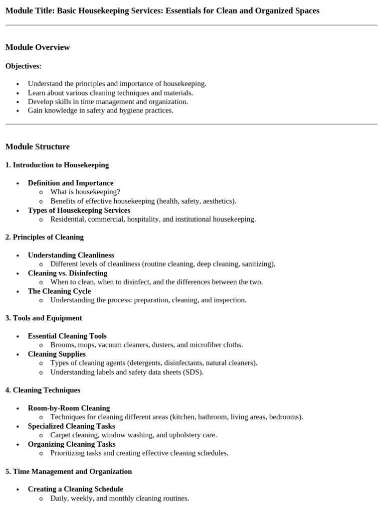 Module Title BASIC HOUSEKEEPING SERVICES | PDF