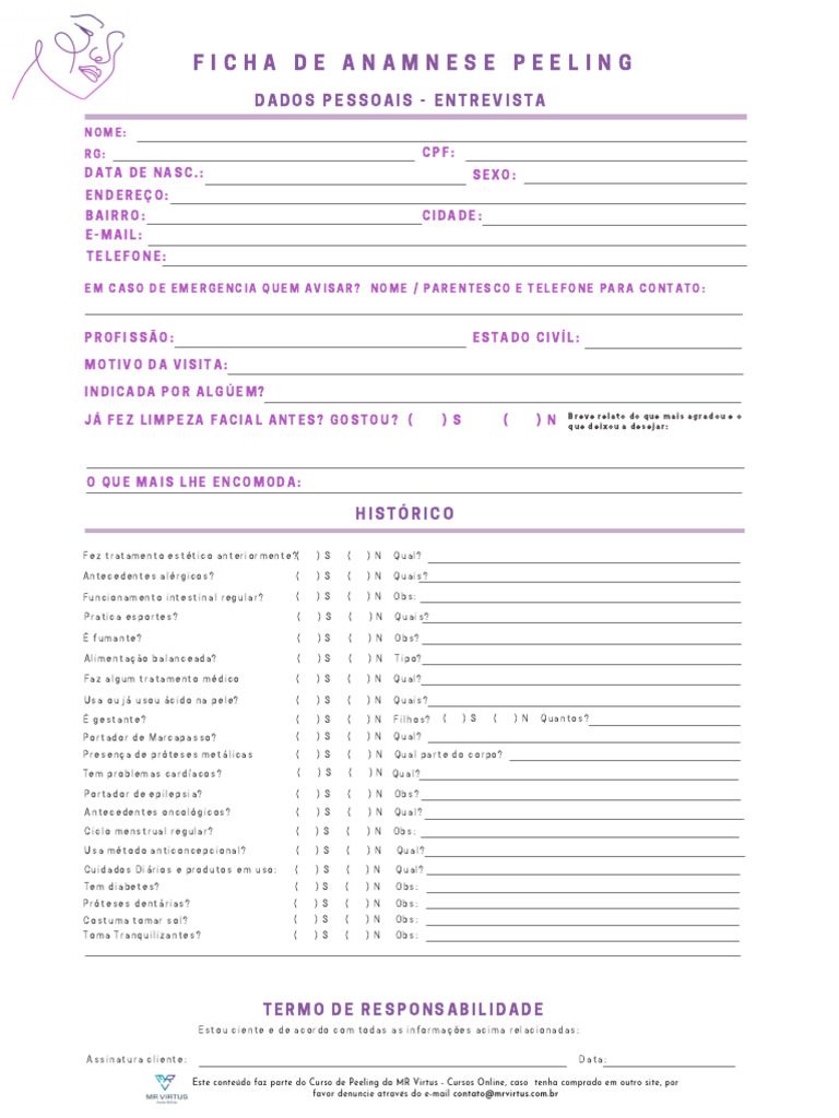 Ficha Anamnese Curso de Peeling | PDF