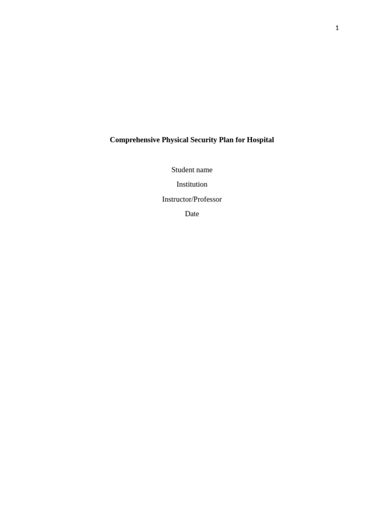 Comprehensive Physical Security Plan For Hospital | PDF