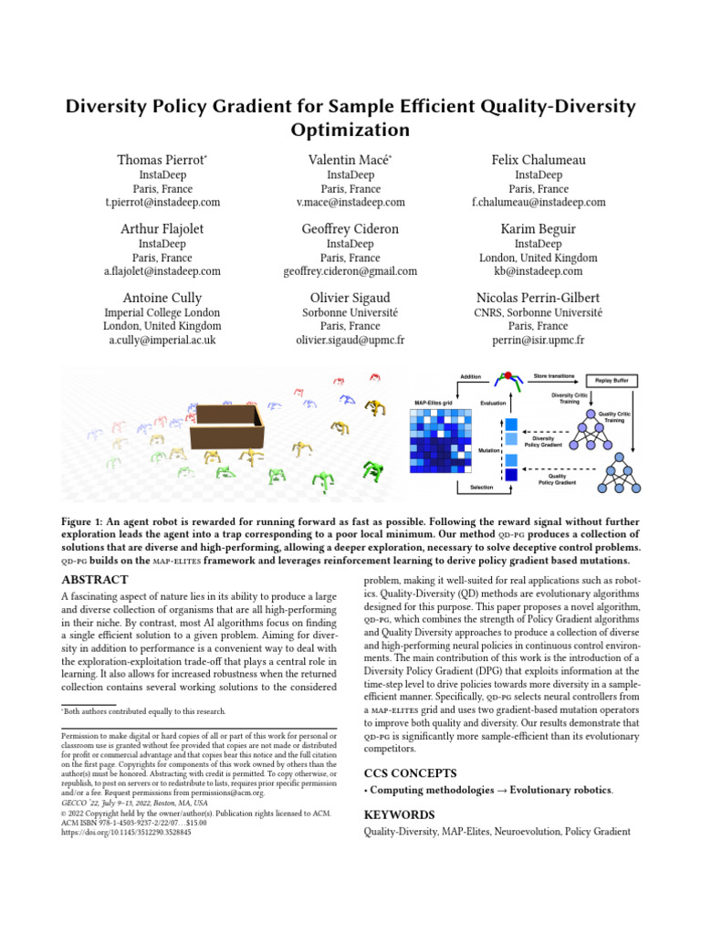 Diversity Policy Gradient For Sample Efficient Quality-Diversity ...