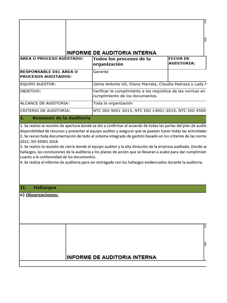 Informe de Auditoría Interna ISO 2015 | PDF | Auditoría | Business