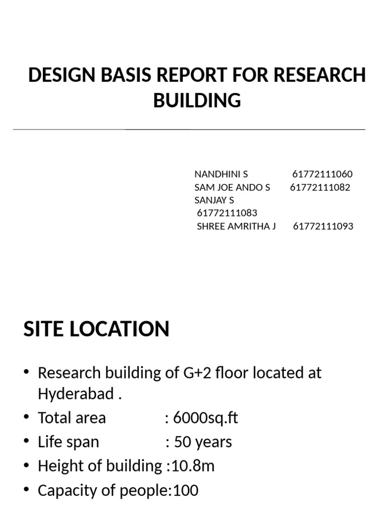 Design Basis Report For Research Building | PDF