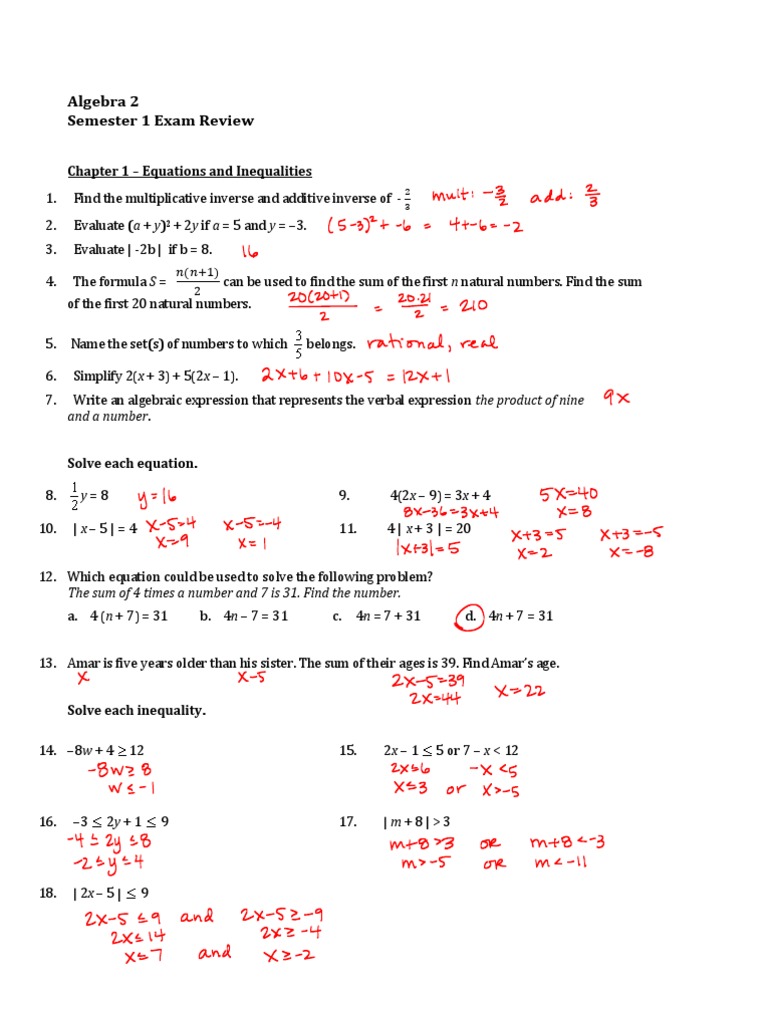 A2 1st Sem Exam Review 2011 | PDF | Equations | Mathematical Objects
