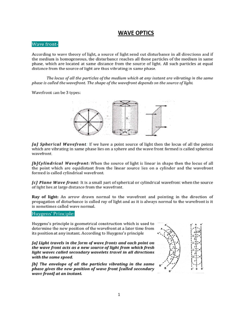 WAVE OPTICS - Diagrams & Formula | PDF