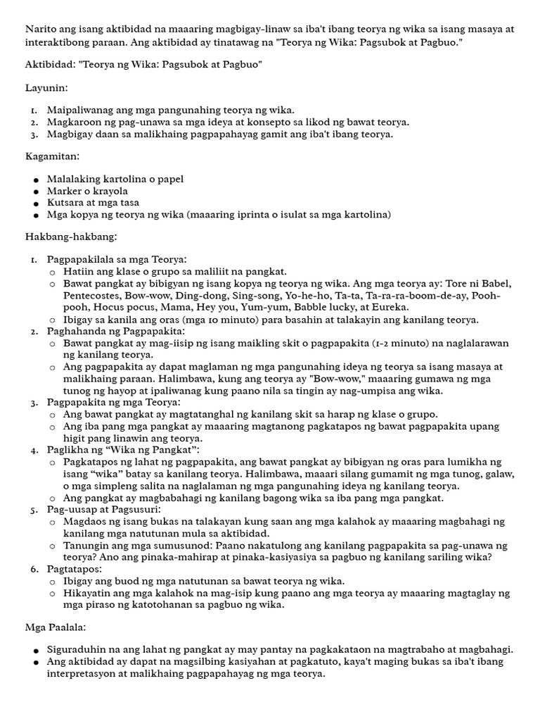 Teorya NG Wika Pagsubok at Pagbuo 1.docx - 20240804 - 115213 - 0000 | PDF