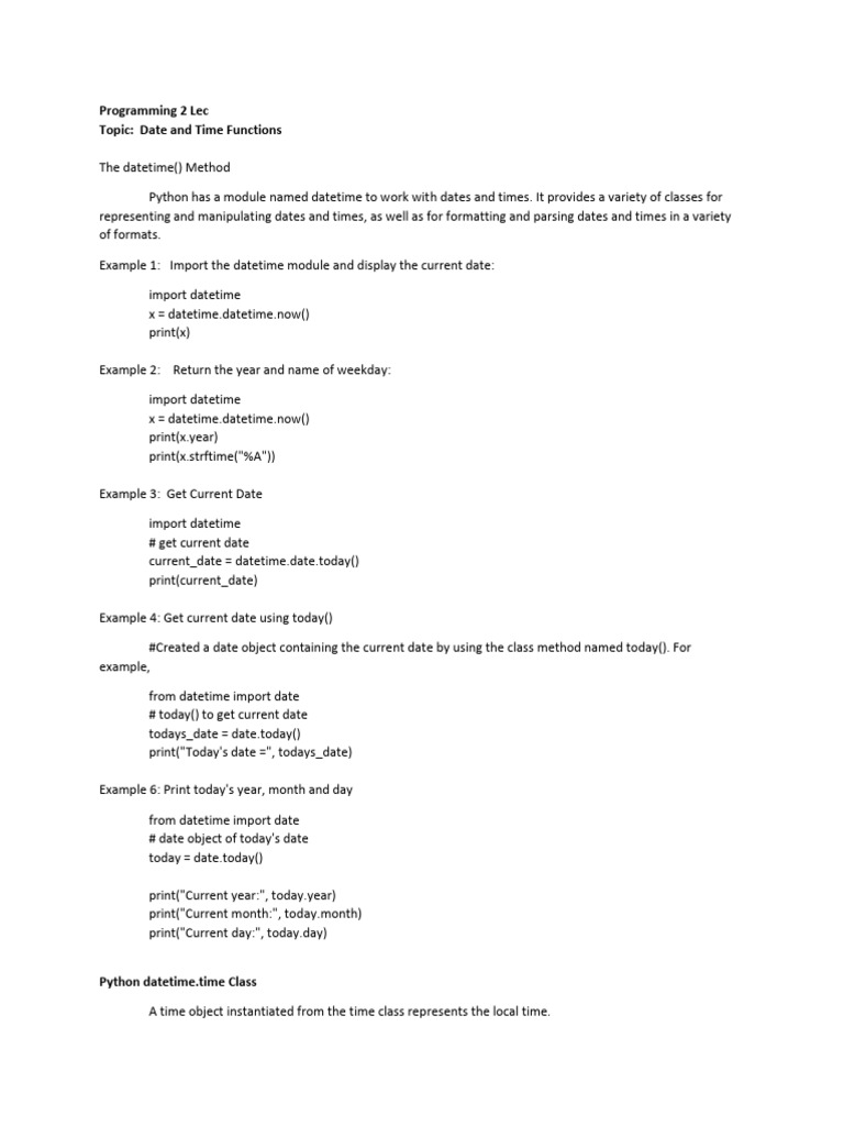 Programming 2 Lec-Date and Time Functions | PDF