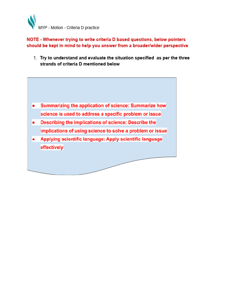 Motion - Criteria D Based Practice Questions | PDF