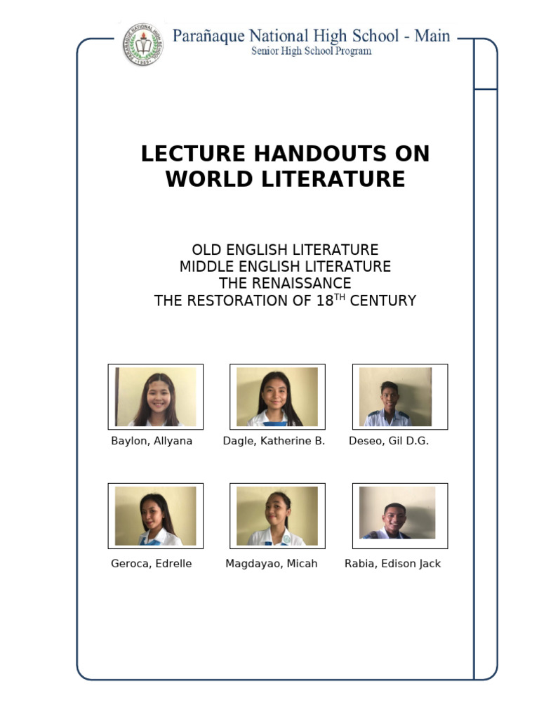 Overview of World Literature Eras | PDF | Restoration Comedy | Dante ...