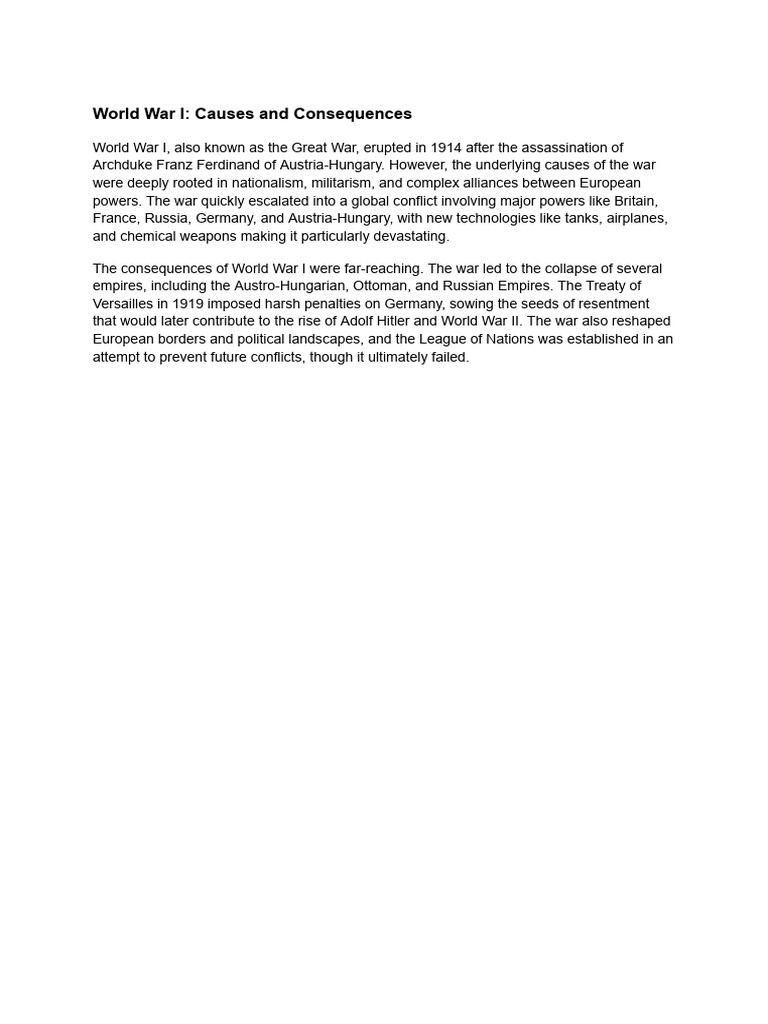 World War I_ Causes and Consequences | PDF