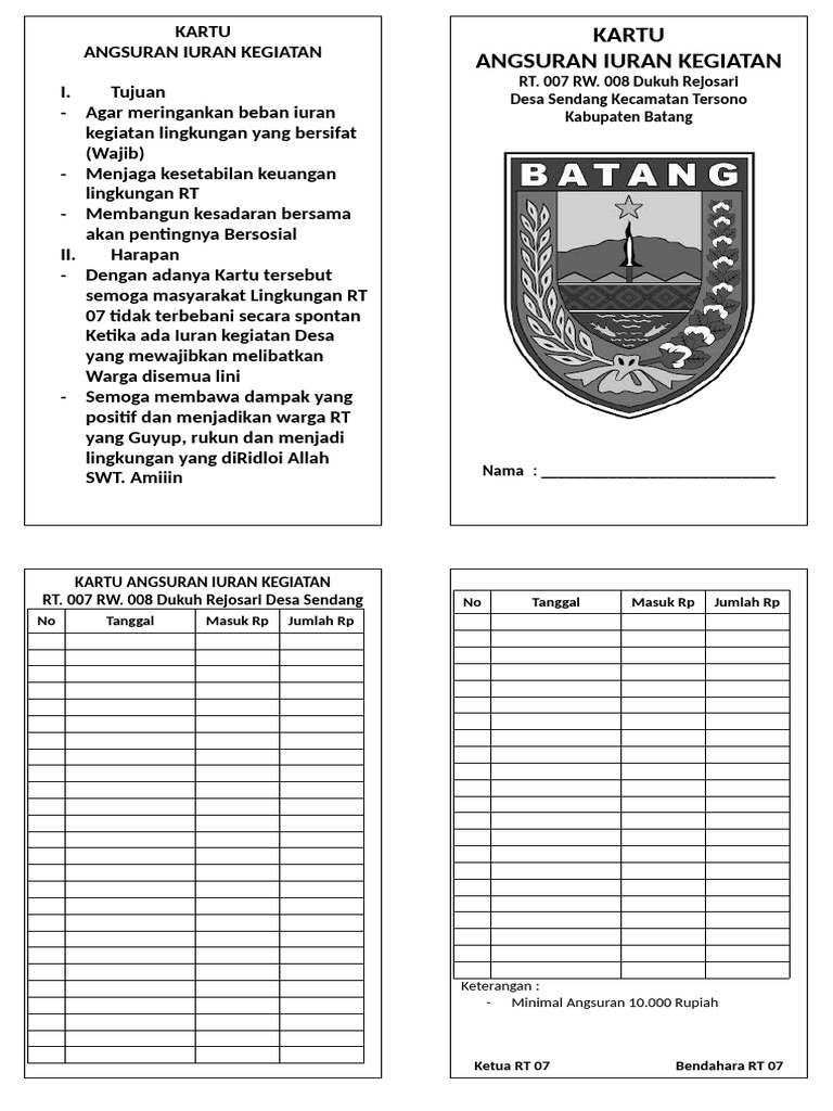 Kartu Iuran RT | PDF