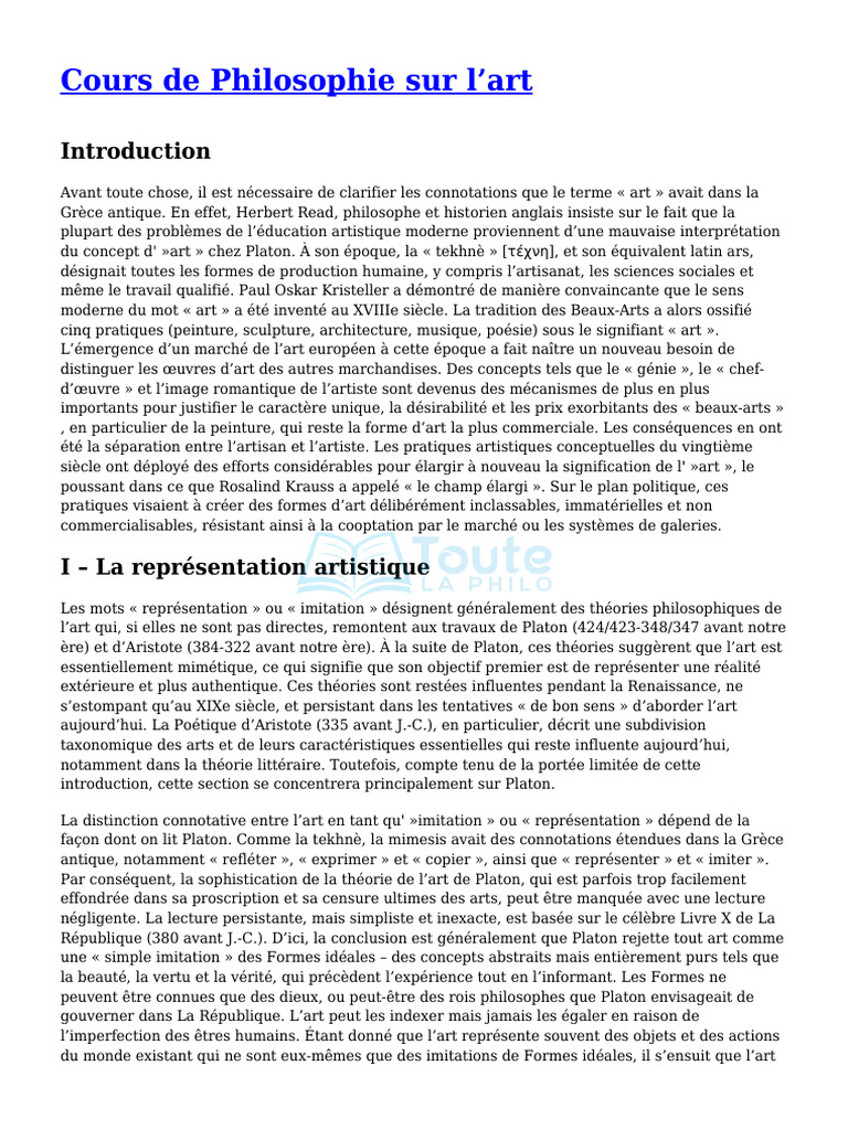 Cours de Philosophie Sur Lart | PDF