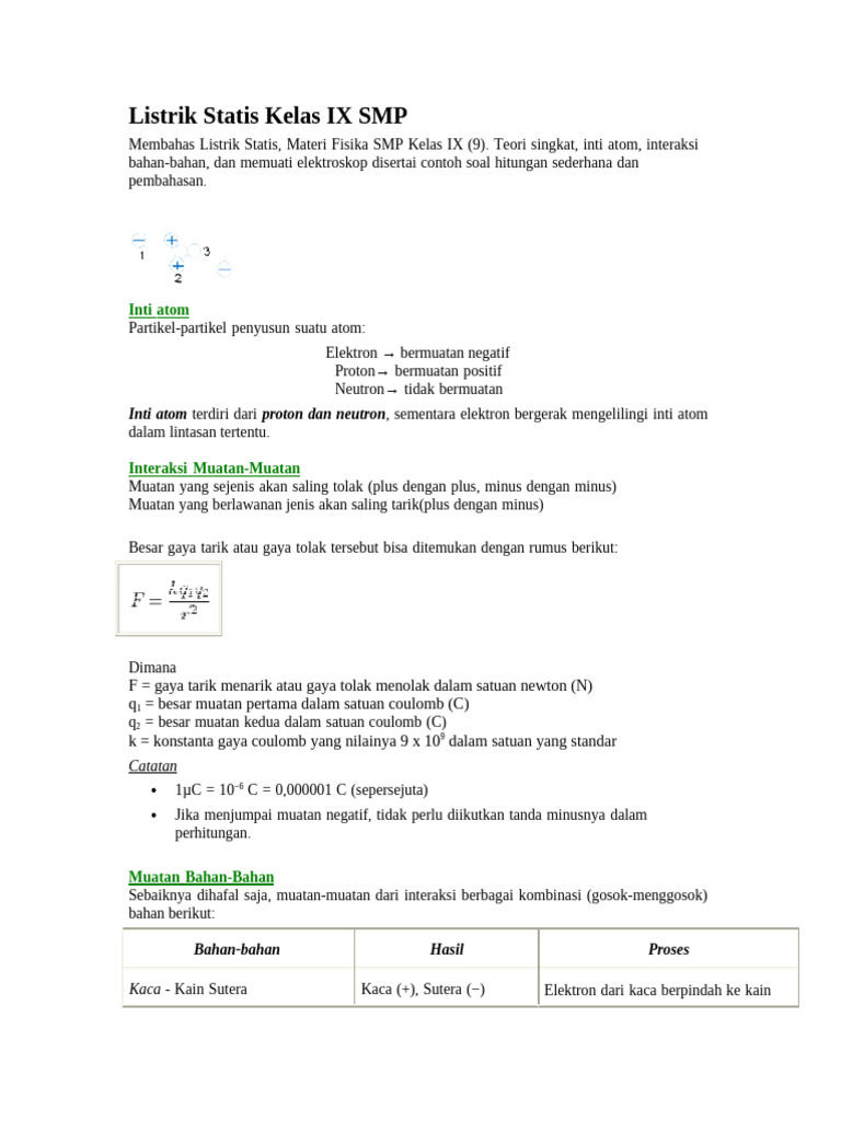 Listrik Statis SMP Kelas IX: Teori & Soal | PDF