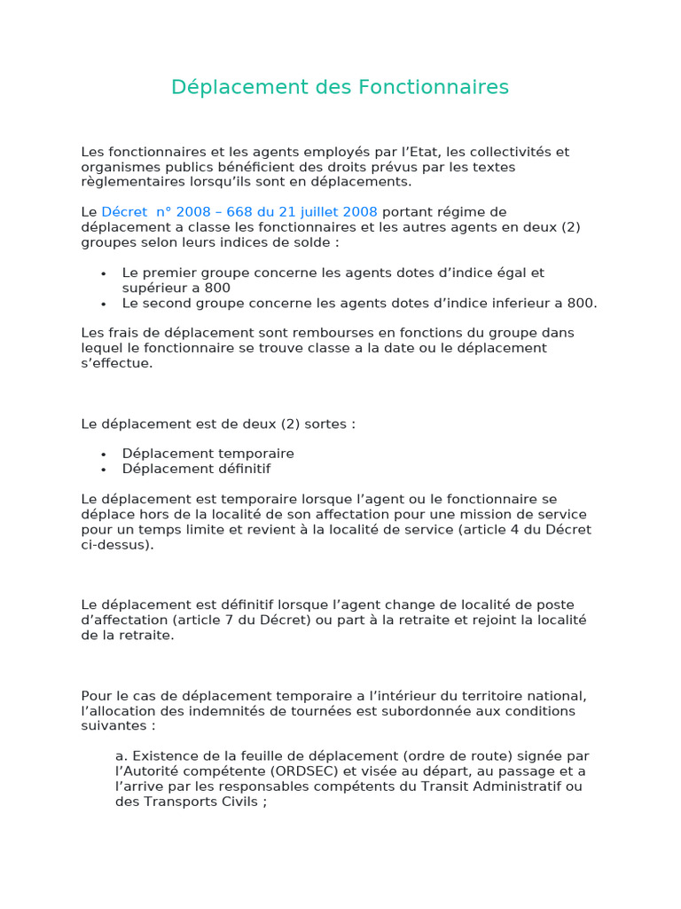 Indemnités de Déplacement des Fonctionnaires | PDF | Sciences sociales ...