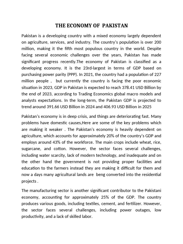THE ECONOMY OF PAKISTAN English Essay | PDF