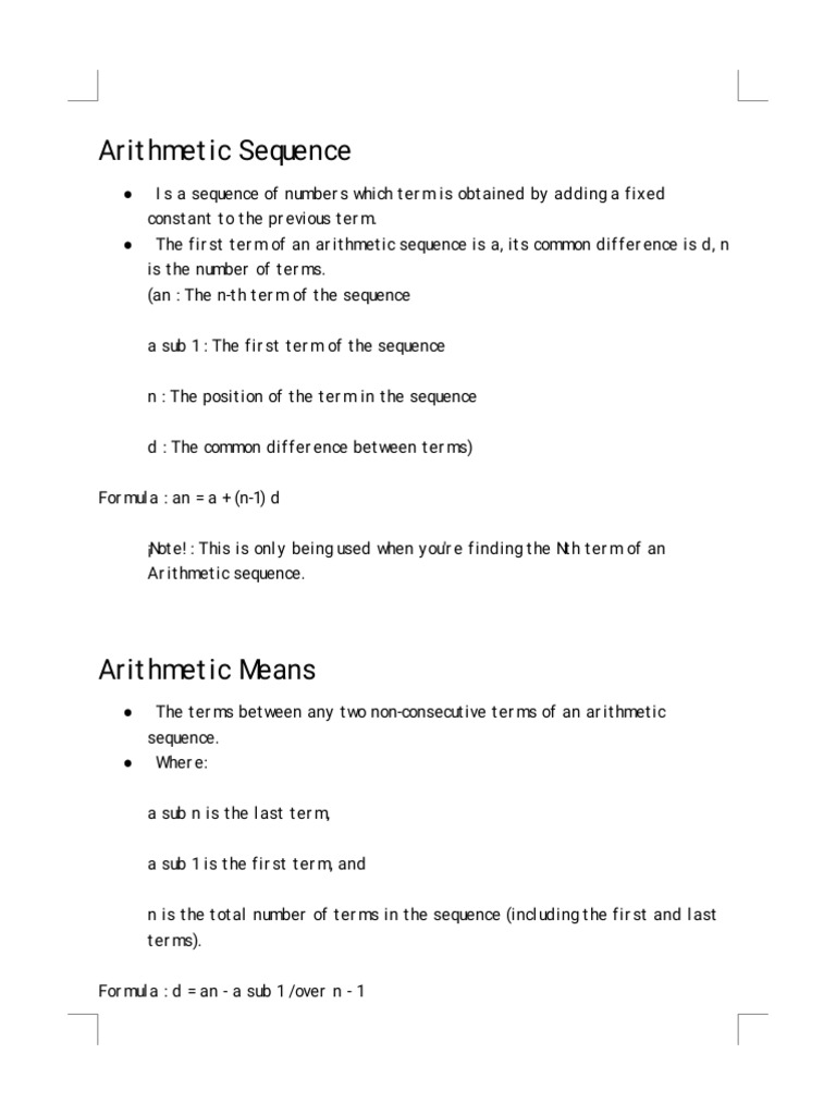 Math Reviewer Arithmetic Sequence To Geometric Sequence | PDF ...