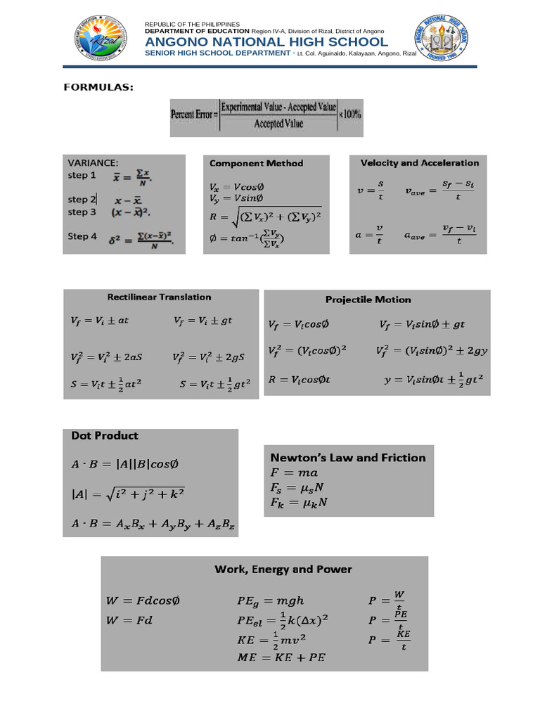 FORMULAS - For Q1 - Exam | PDF