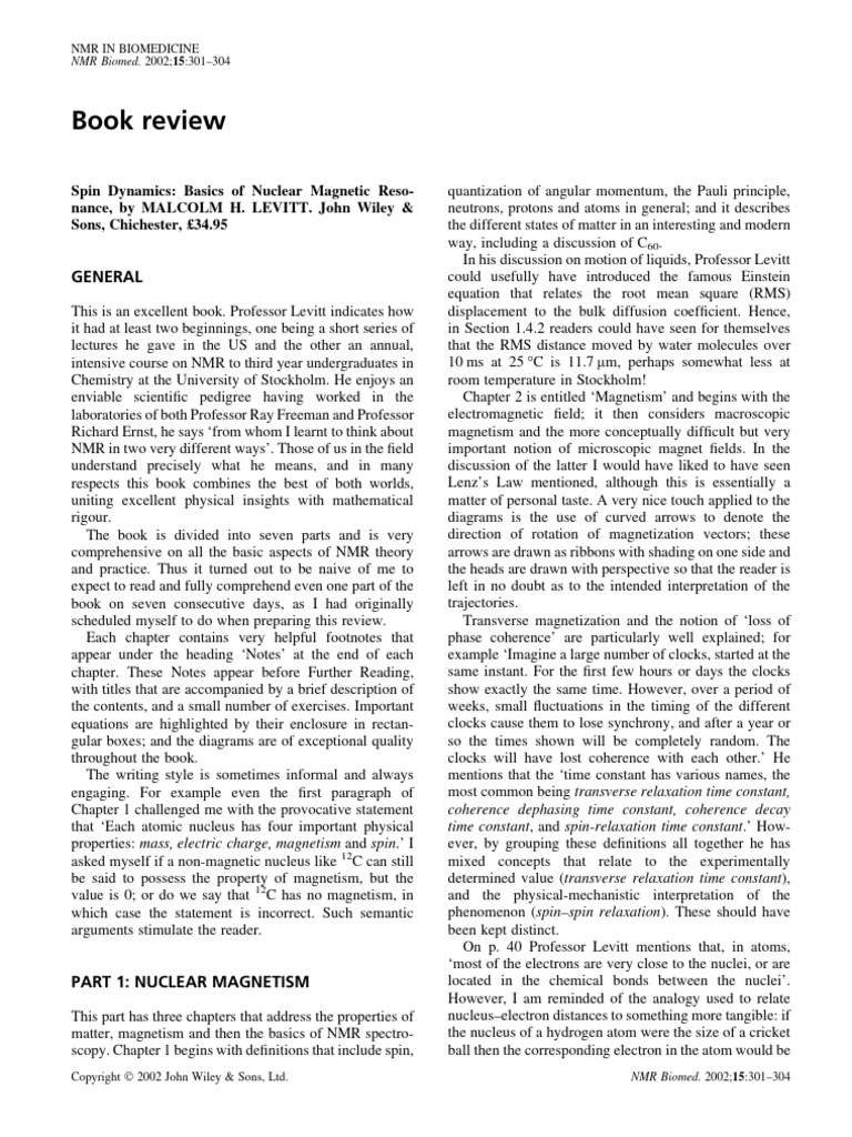 Spin Dynamics Basics of Nuclear Magnetic | PDF