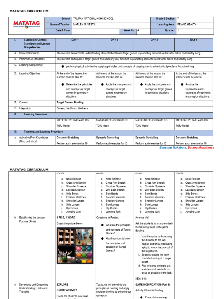 PE & Health: Target Games in Grade 7 | PDF | Learning | Curriculum