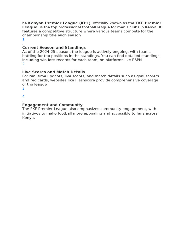 Kenyan Premier League (KPL) FKF Premier League | PDF