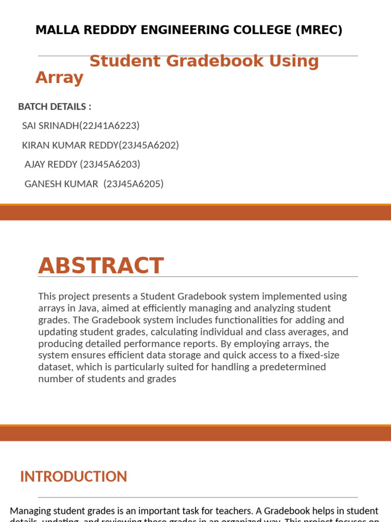 Student gradebook using array malla redddy engineering college mrec