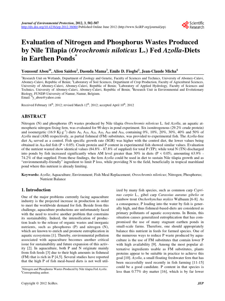 Evaluation of Nitrogen and Phosphorus Wa | PDF