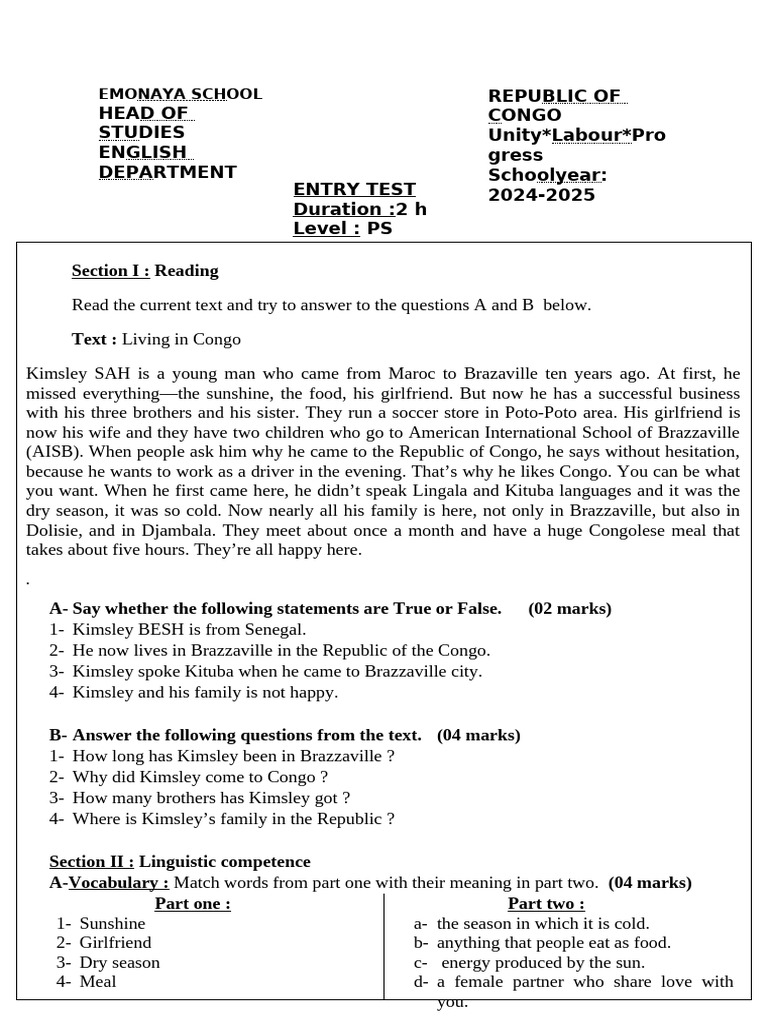 ENTRY TEST (PS) | PDF