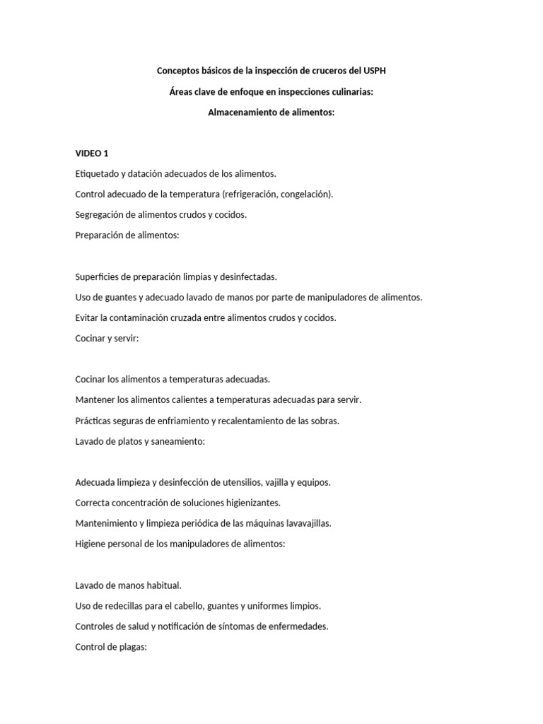 Conceptos Básicos de La Inspección de Cruceros Del USPH VIDEO | PDF