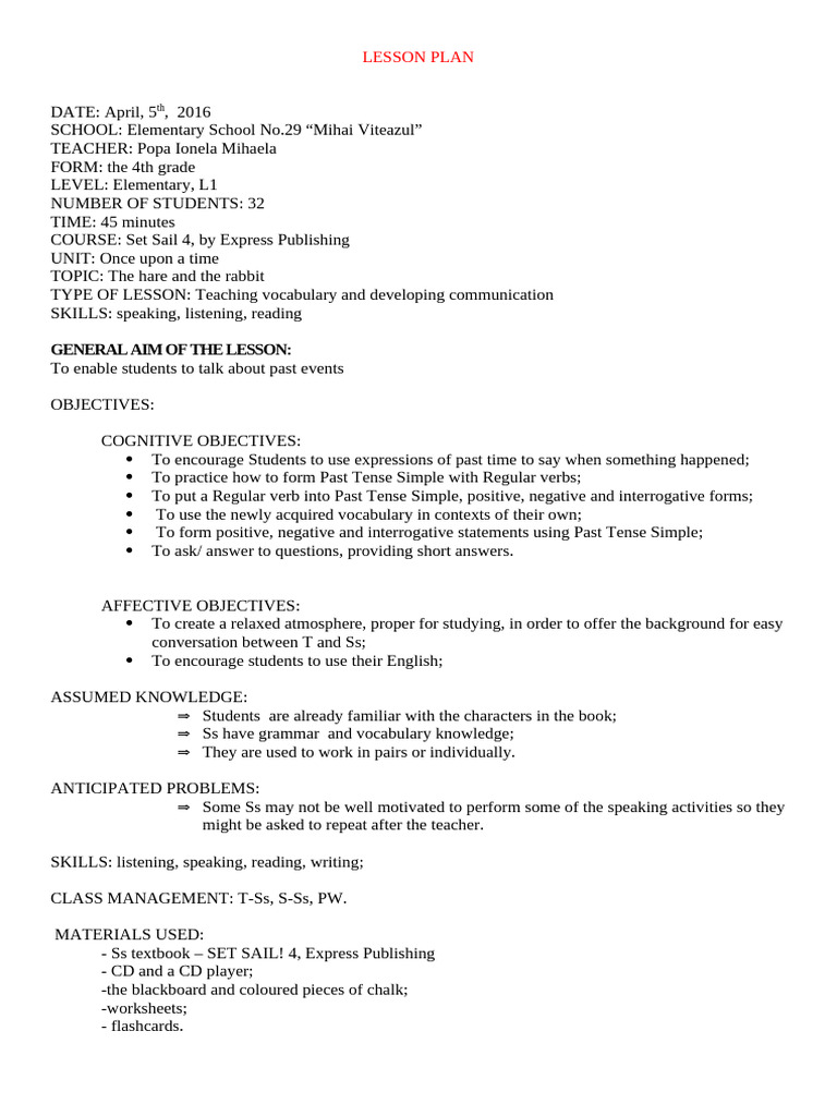 Plan de Lectie 4 Aprilie | PDF