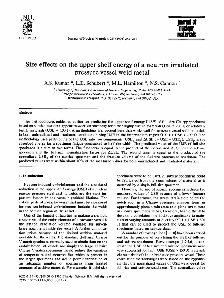 1995 - Size Effects On The Upper Shelf Energy of A Neutron Irradiated ...