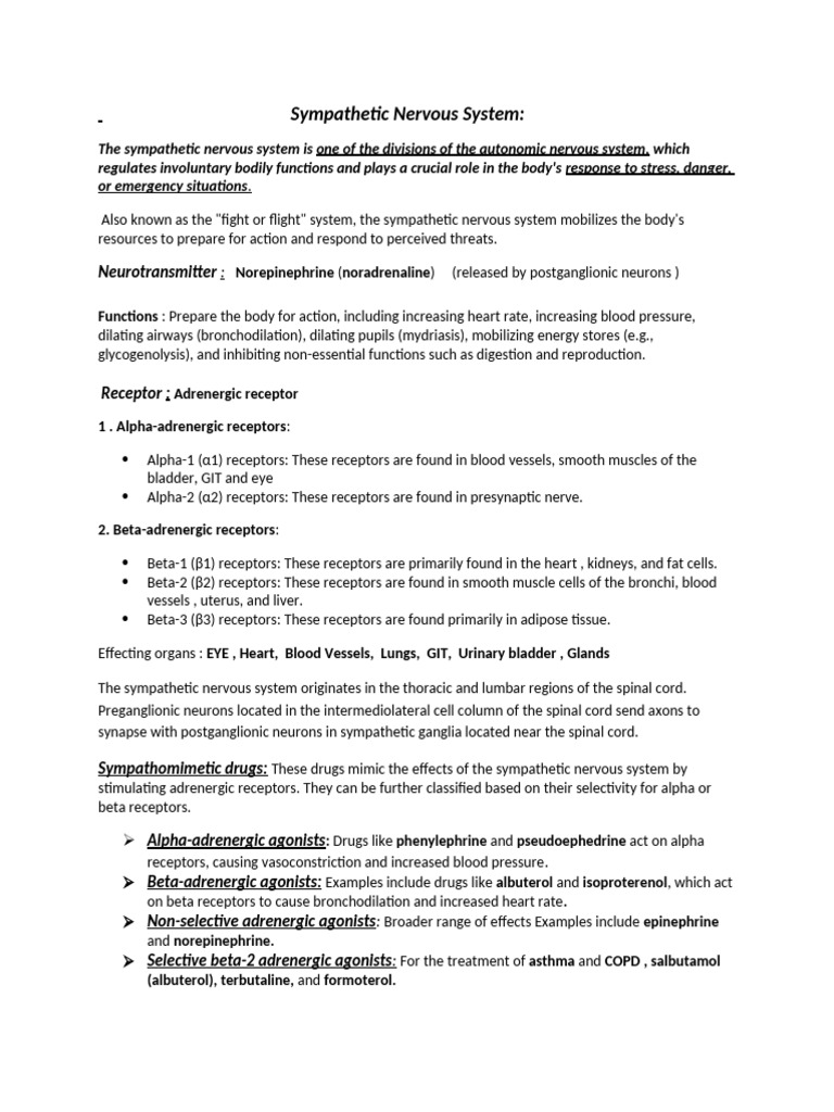 SYMPATHETIC NERVOUS SYSTEM PDF NOTES visual data 7