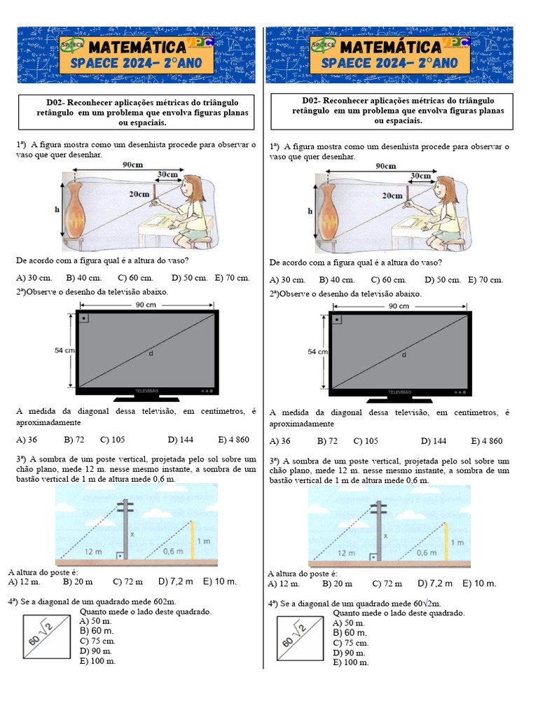 D) 7,2 M E) 10 M. D) 7,2 M E) 10 M.: A Altura Do Poste É: A Altura Do ...