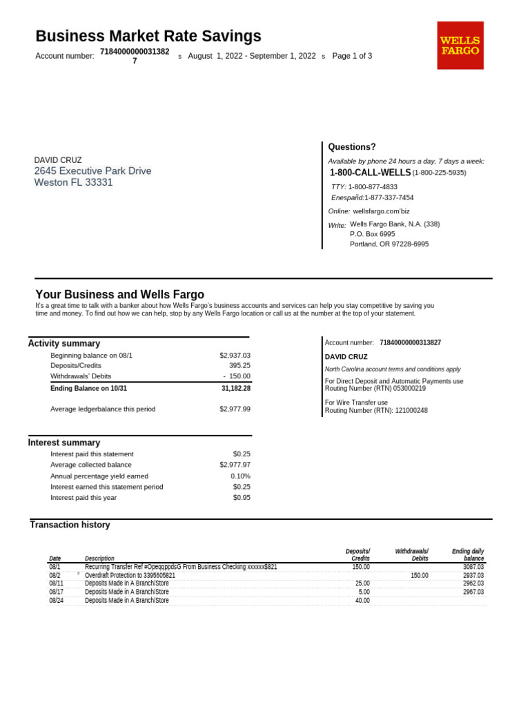 Wells Fargo Bank Statement | PDF