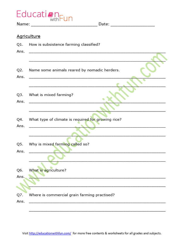 Agriculture Worksheet 4 Pdf