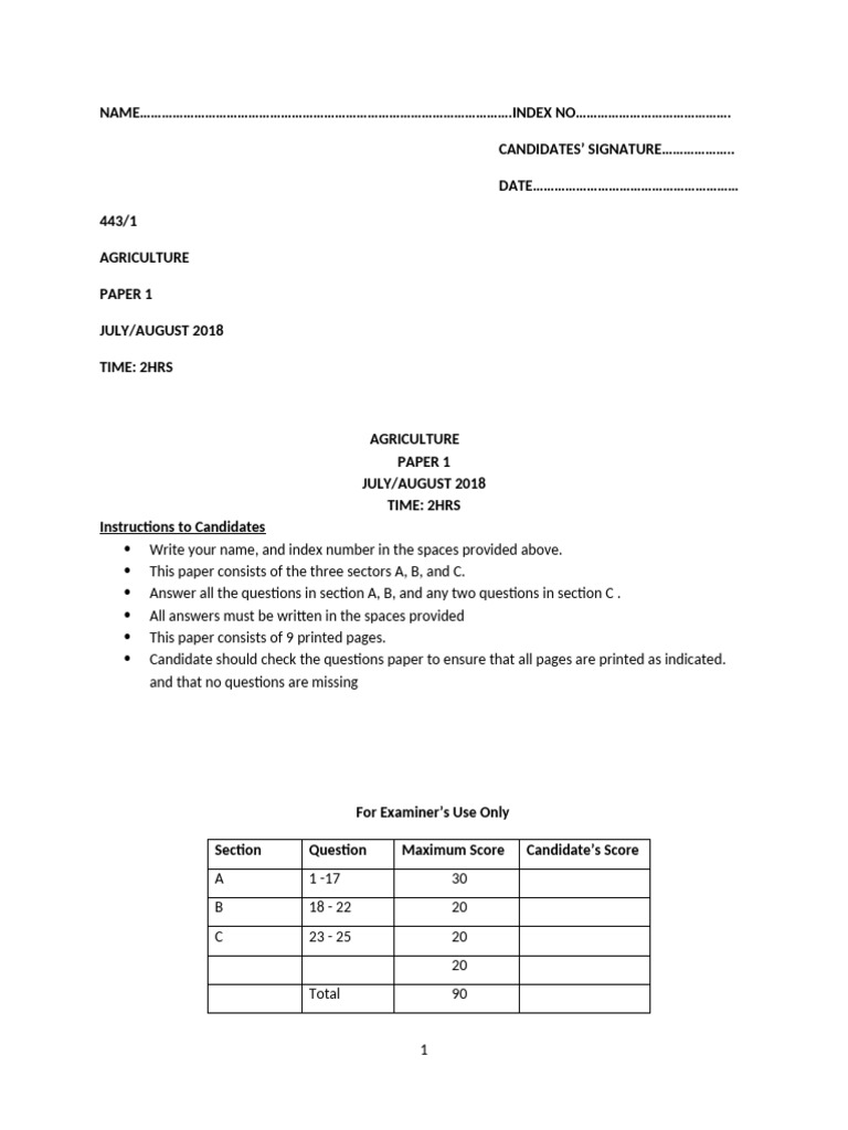 Agriculture Paper 1 Pdf