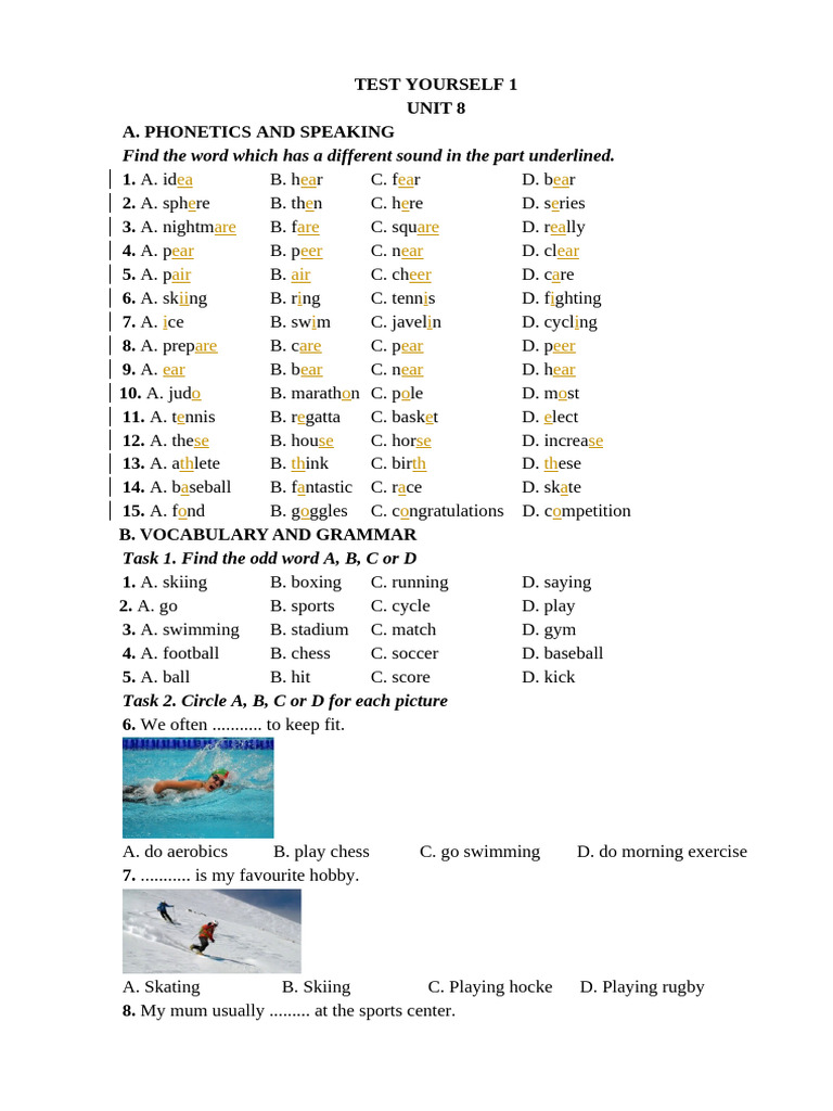 Test Yourself 1 Unit 8 | PDF | Association Football | Sports & Recreation