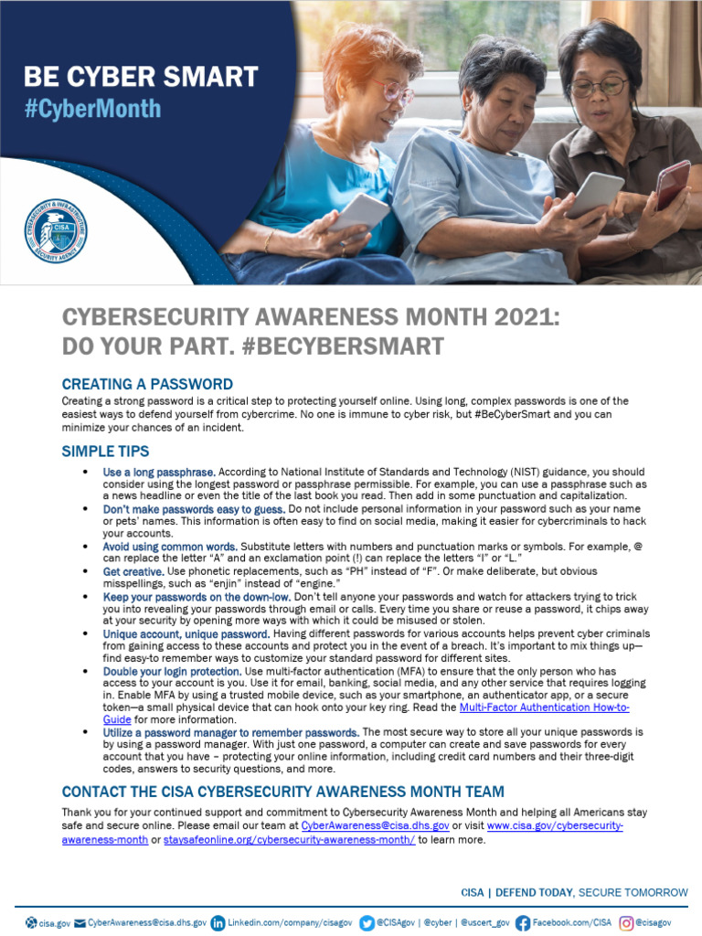 Cybersecurity awareness month 2021 creating passwords tip sheet pdf