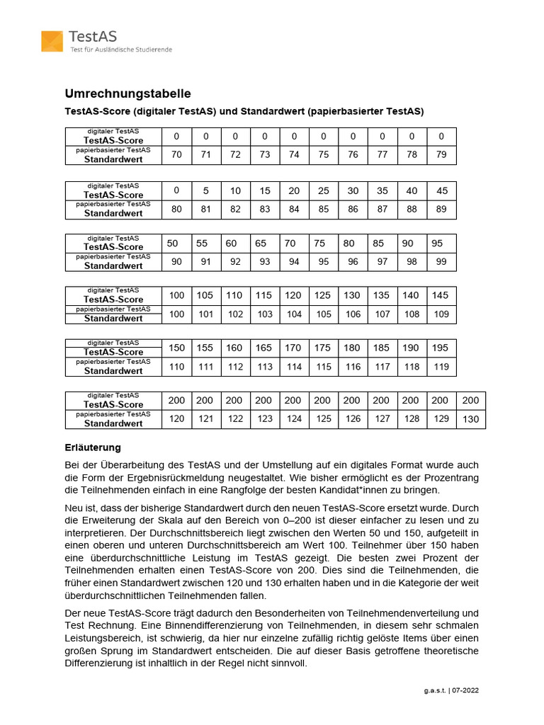 Umrechnungstabelle TestAS Score de | PDF