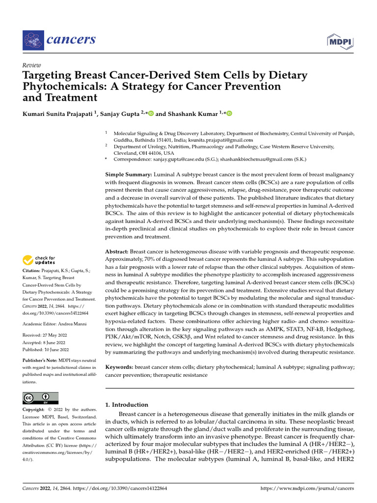 Targeting Breast Cancer-Derived Stem Cells by Dietary Phytochemicals ...