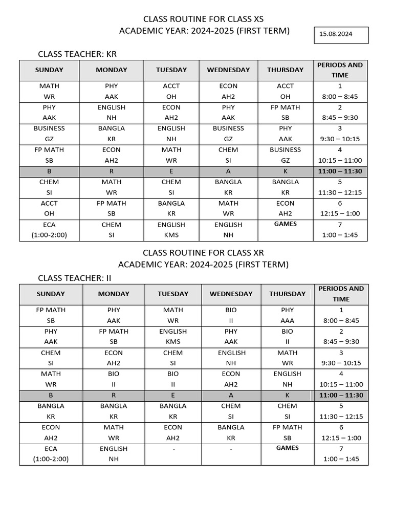 X Class Routine | PDF