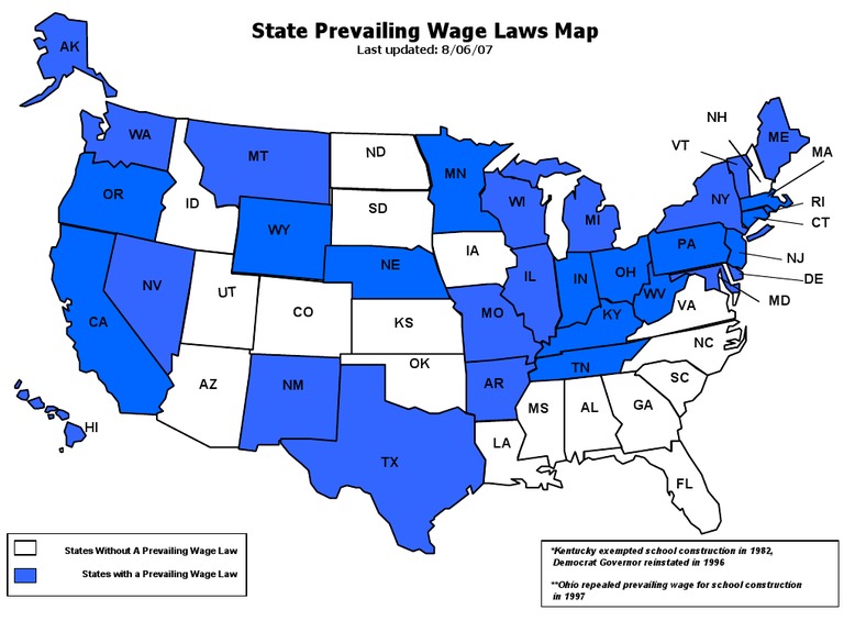 State Prevailing Wage Laws Map PDF