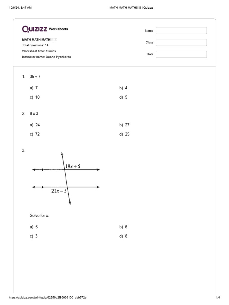 MATH MATH MATH!!!!!! - Quizizz | PDF
