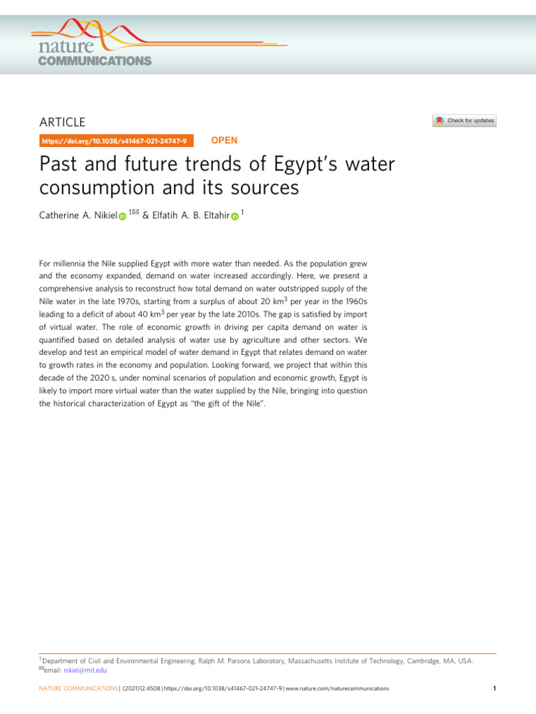 Past and Future Trends of Egypt S Water Consumption and Its Sources | PDF