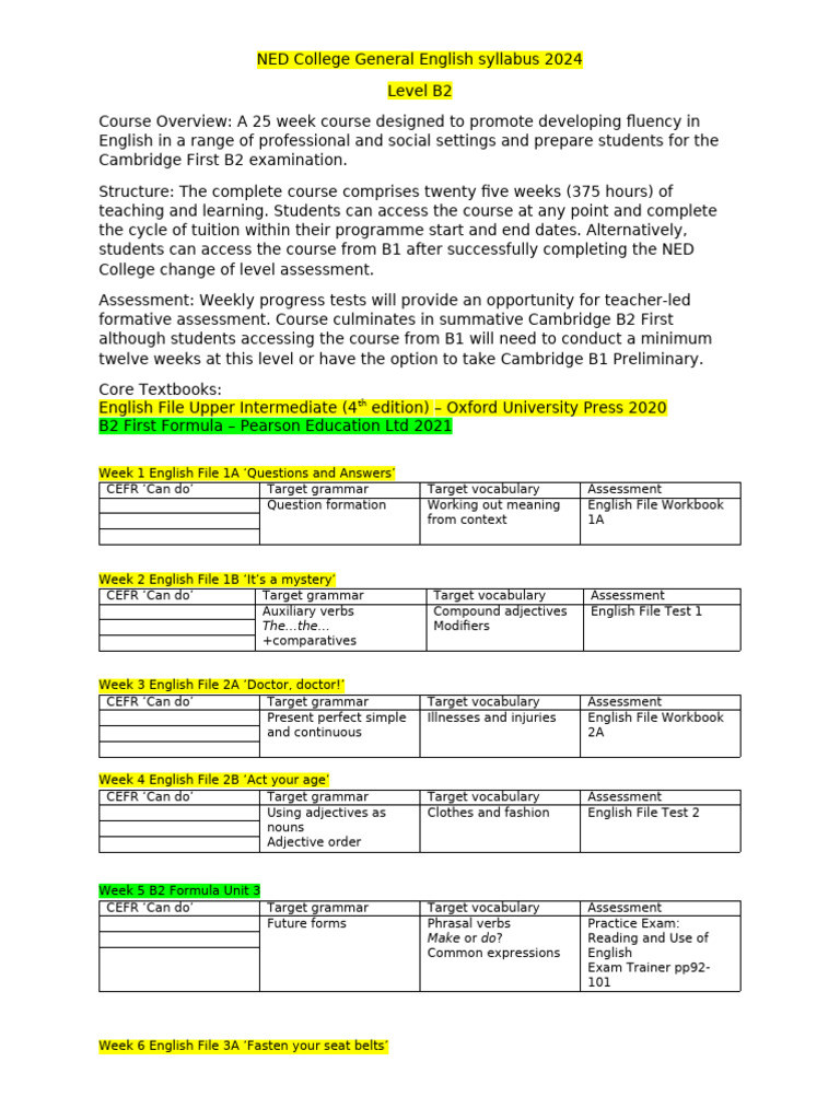 Upper Intermediate B2 Syllabus 2024 | PDF