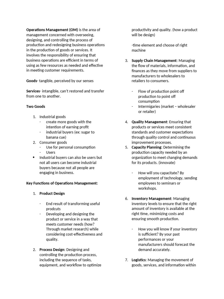 Operations Management HO | PDF