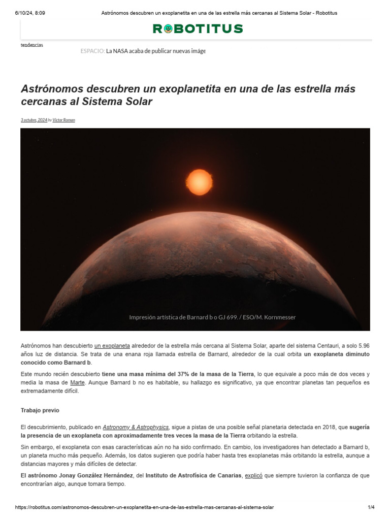 Astrónomos Descubren Un Exoplanetita en Una de Las Estrella Más ...